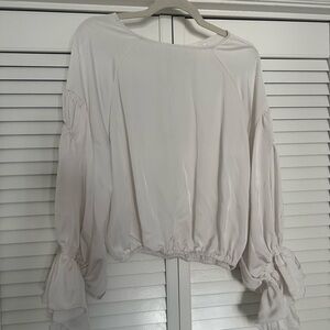 Cream Puff Sleeve Rouche Blouse